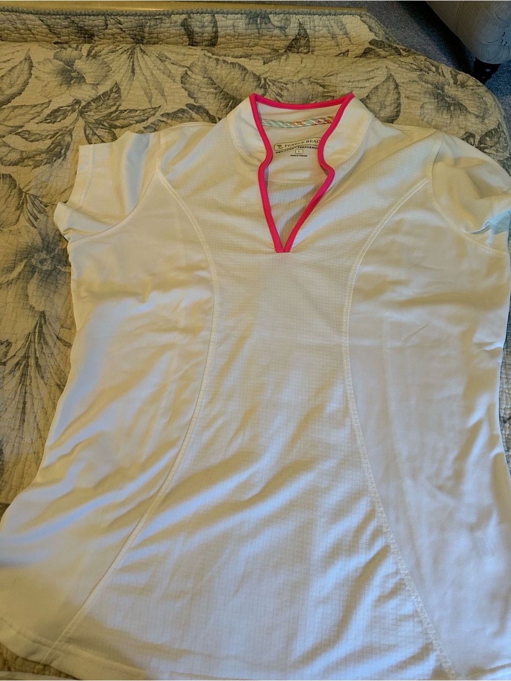 Pebble Beach White Short-Sleeve Top with Pink Trim